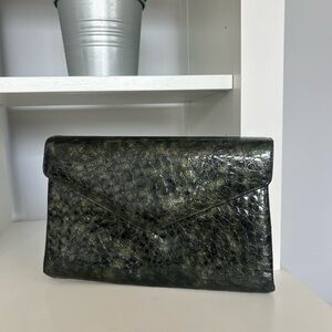Naturalizer Dark Green Textured Envelope Clutch